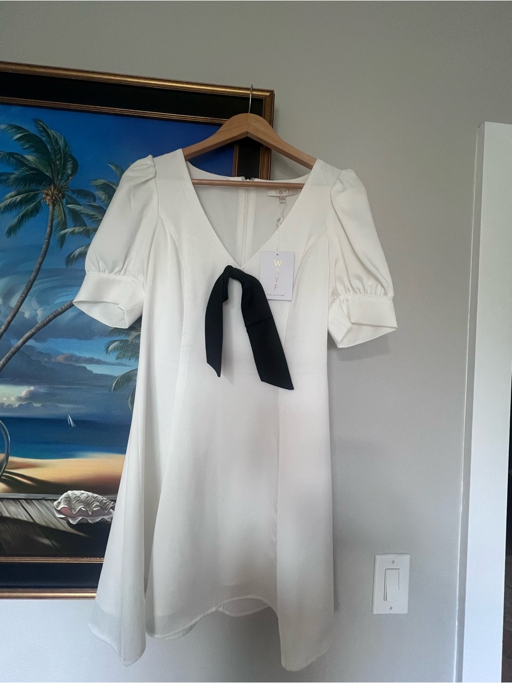 WAYF White Puff Sleeve Mini Dress - size Medium. New with tags